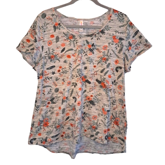LuLaRoe Tops - LuLaRoe Gray Floral High-Low Scoop Neck Tee Plus Size 2XL